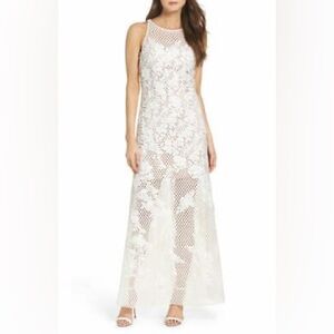 White Floral Lace Maxi Dress Sleeveless Formal Occasion Party‎ Evening